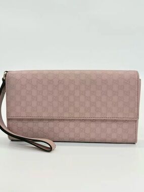 Gucci Microguccissima Leather Wallet Wristlet Pink Interlocking G